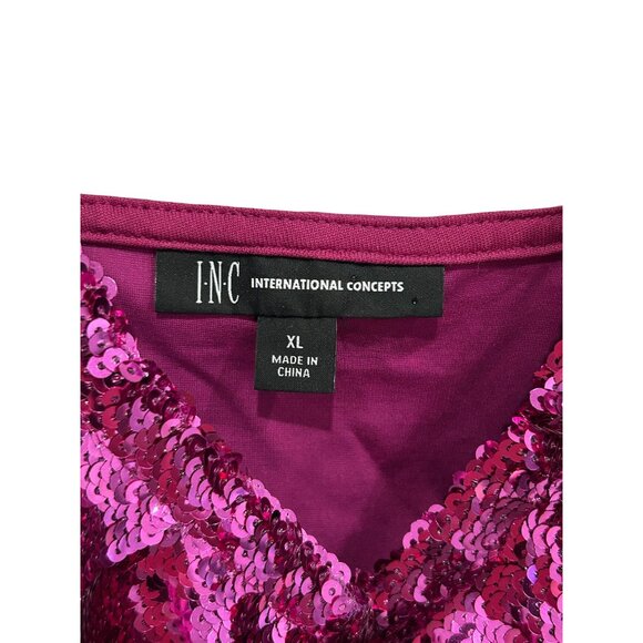 INC Womens Magenta Sequined Ruffled Sleeveless V Neck Top SZ XLarge - Picture 5 of 10